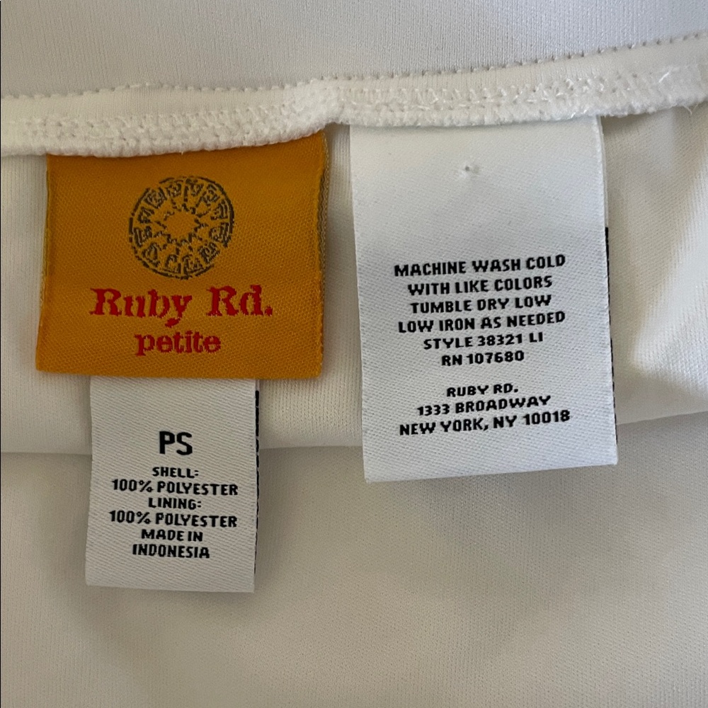 Ruby Rd. Petite (Small)White A-Line Semi-Sheer Midi Skirt lined w attached skirt - Picture 3 of 17